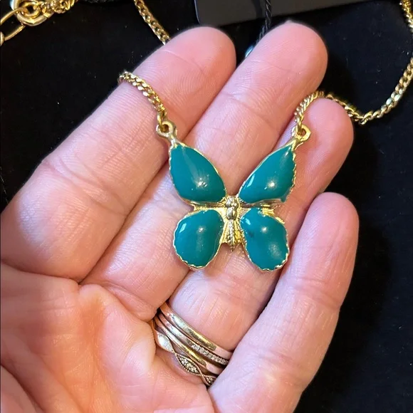 TOVA Gold and Jade Butterfly Necklace 16-19” chain - Picture 2 of 2